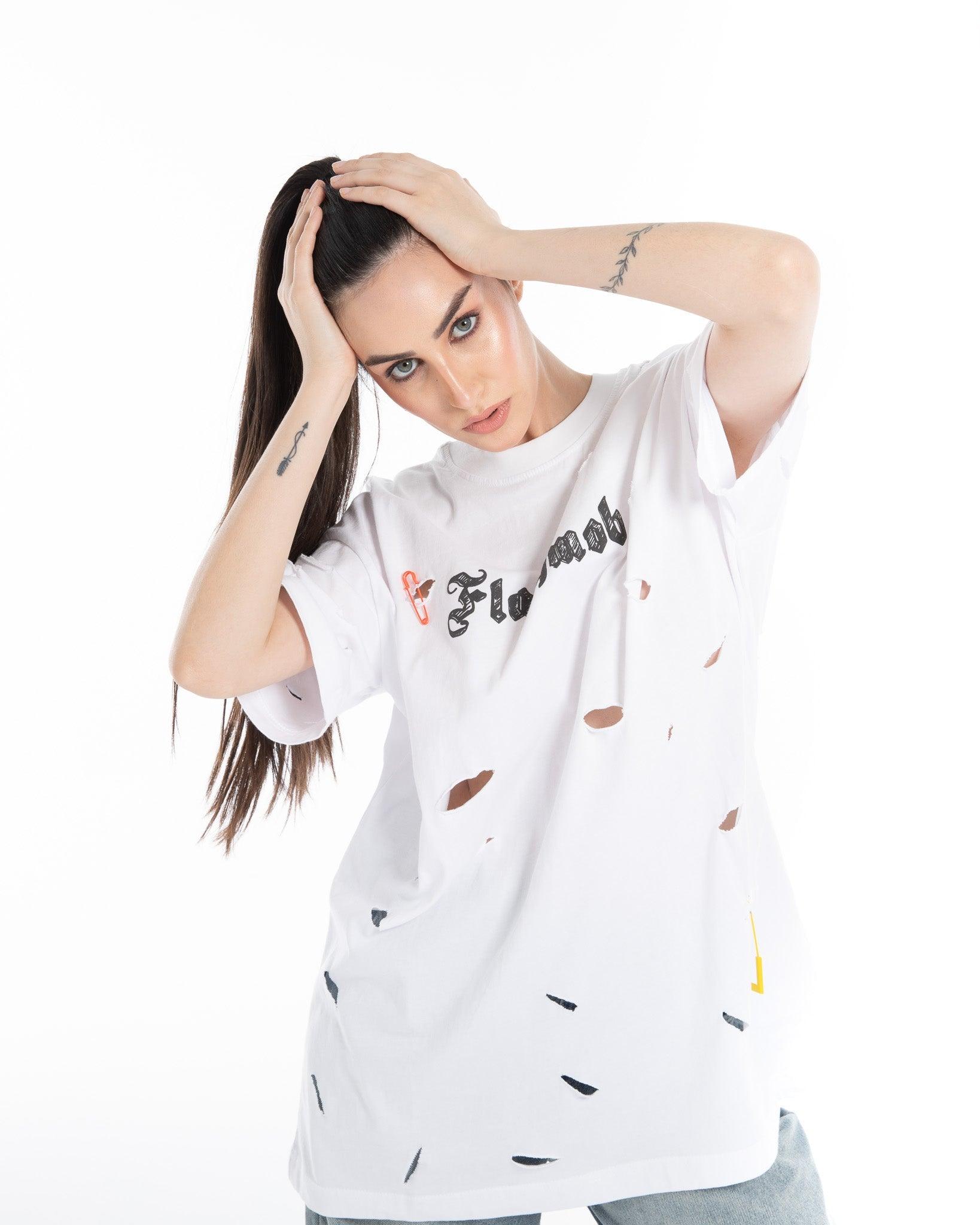 Women’s Oversized Torn Graphic T-Shirt - Flashmob India Flashmob Nation None