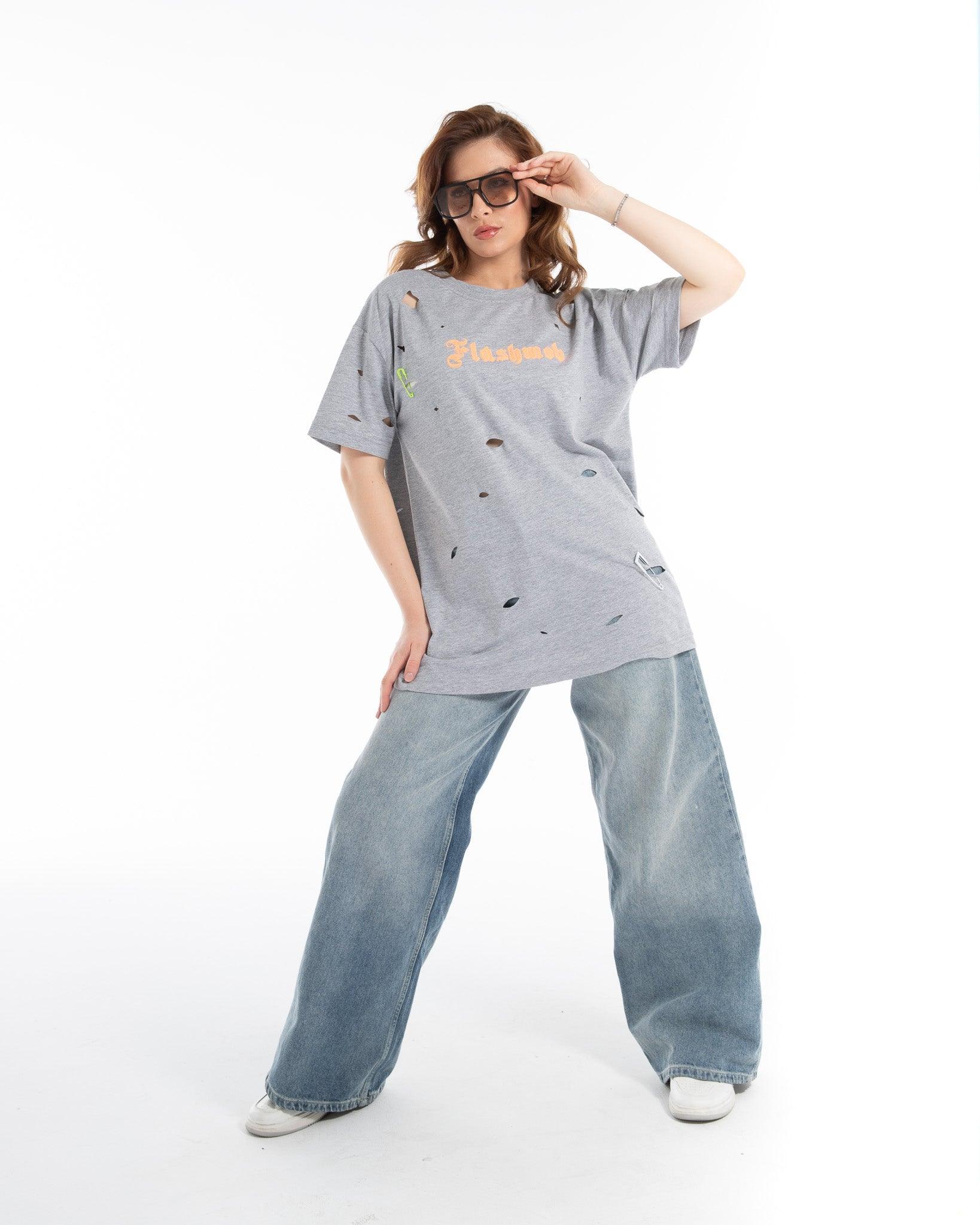 Women’s Oversized Torn Graphic T-Shirt - Flashmob India Flashmob Nation None