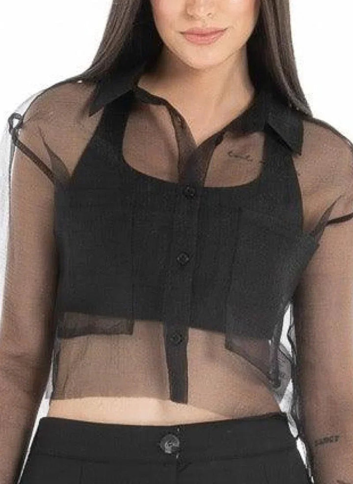 Women’s Sheer Black Crop Shirt - Flashmob India Flashmob Nation crop top