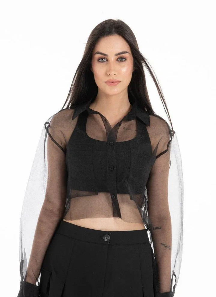 Women’s Sheer Black Crop Shirt - Flashmob India Flashmob Nation crop top